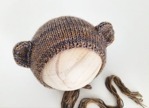 |RTS| Brown River Merino Wool Knit Bear Bonnet