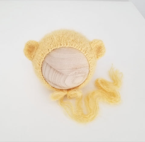 |RTS| Yellow Brushed Alpaca Knit Bear Bonnet