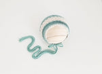 |RTS| Minty Merino Wool Knit Lace Stripe Bonnet