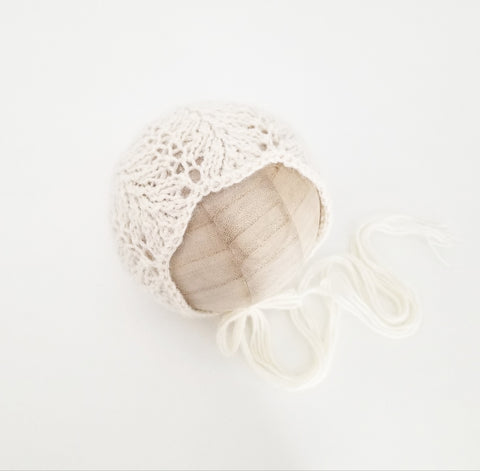 |RTS| Ivory Wool Knit Lace Bonnet