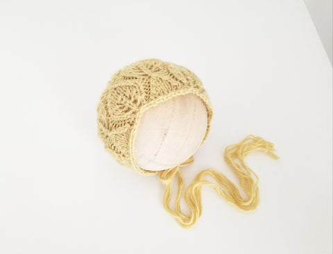 |RTS| Lemonade Wool Knit Leaf Lace Bonnet