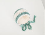 |RTS| Minty Merino Wool Knit Lace Stripe Bonnet