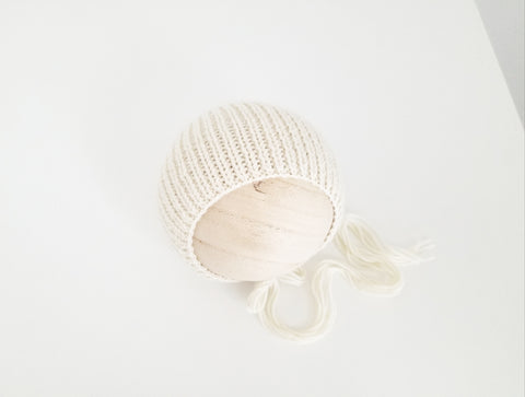|RTS| Cream Wool Rib Knit Bonnet