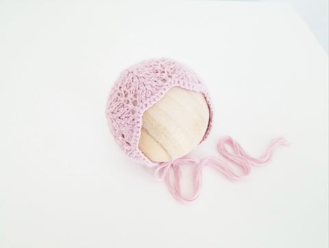 |RTS| Blush Pink Wool Knit Lace Bonnet