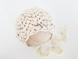 |RTS| Black Speckled Cream Wool Knit Textured Lace Bonnet