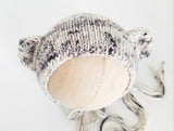 |RTS| Speckled Stone Ivory Merino Wool Knit Bear Bonnet