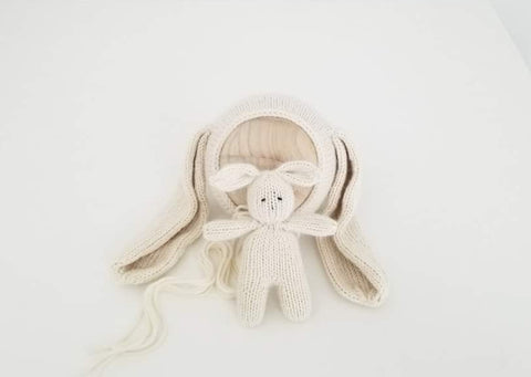 |PREORDER| Floppy Eared Wool Knit Bunny Bonnet + Bunny Lovie Set