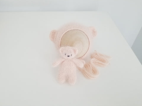 |RTS| peachy luxe angora knit bear bonnet + bear lovie set
