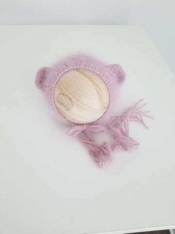 |RTS| vintage pink luxe angora knit bear bonnet
