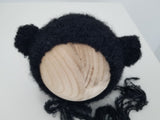 |RTS| Black Cuddles Knit Bear Bonnet