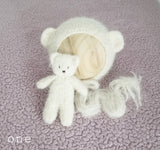 |RTS| off white brushed alpaca knit bear bonnet + bear lovie set