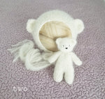|RTS| off white brushed alpaca knit bear bonnet + bear lovie set