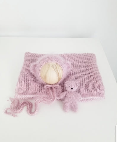 |preorder| Vintage Pink luxe angora ***alternative*** Bear Set + knit wrap