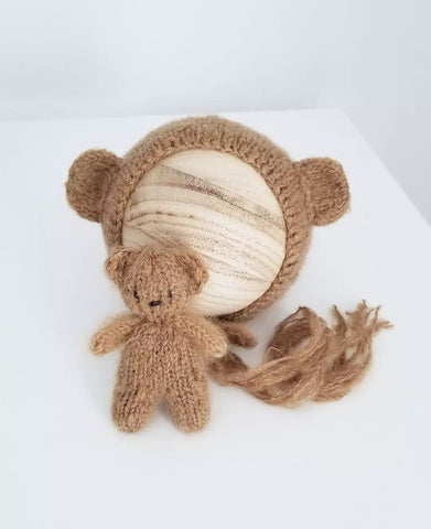 *oopsie* Dark caramel brown brushed alpaca knit bear set