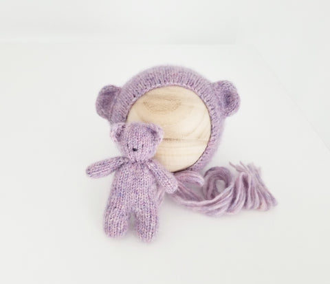 |RTS| Purple Haze Alpaca Blend Knit Bear Bonnet + Bear Lovie Set