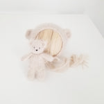 |RTS| Wheat Fuzzy Knit Bear Bonnet + Bear Lovie Set