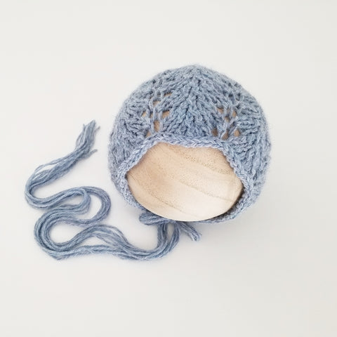 |RTS| Lake Blue Lace Knit Bonnet